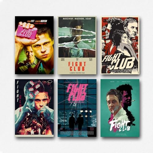 A Set Of 6 Fight Poster Club 90s Classic Movie Film Retro Vintage Cover Poster Für Zimmer, Ästhetische Leinwand-Wandkunst, Schlafzimmer-Dekor Poster 08x12inch(20x30cm)