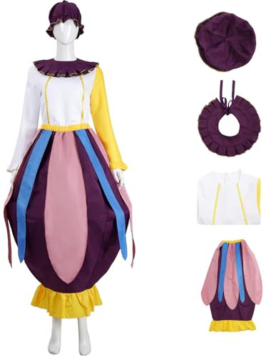 Windskids Mrs. Potts Disfraz Mujer Cosplay La Bella y la Bestia Mrs. Potts Tetera Butler Set Top Falda Gorro Cuello para Halloween Carnaval Fiesta Mascarada Teatro Performance Costume