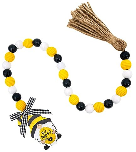 VALICLUD Bienenholz Perlengirlande mit Quasten Dekoration für Bienentag Hölzerne Perlenkette für Türen und Wände Langlebiges Holzmaterial Perfektes