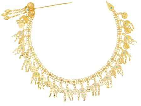 Ethnischer Stil Nachahmung Türkis Stirnkette Goldene Vintage Legierung Münze Quaste Kopfschmuck Weibliche Haarschmuck
