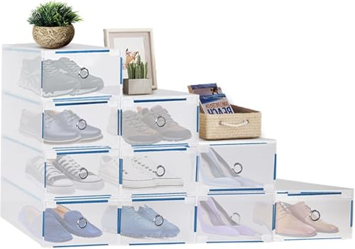 Clear Plastic Shoe Storage Boxes with Lids - Stackable Shoe Organizer Containers for Men/Women - Ventilated, Durable & Space-Saving Shoe Boxes for Closet/Under Bed (10)