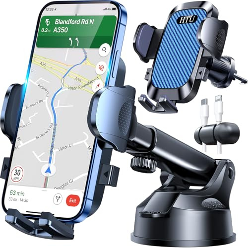 HTU 2026【Militär-Klasse】 Handyhalterung Auto【Stärkste Saugnapf & Lüftung】 Handy Halterung Auto 360° Drehbar Handyhalter Auto auf Armaturenbrett Scheibe für iPhone 17 Pro Max Samsung S25, Saphirblau