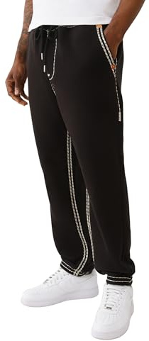 True Religion Super QT Men's Jogger | Relaxed Fit Sweatpants with Fleece Lining, Super T Stitching