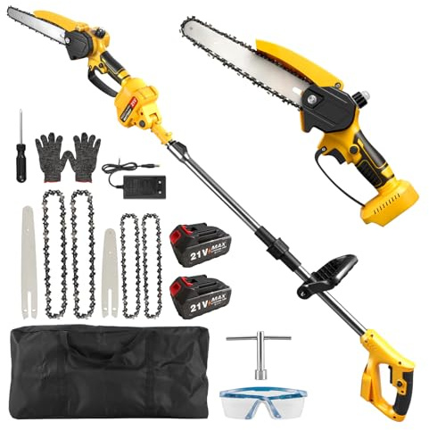 panthem 2-in-1 Hochentaster Akku, 8 Zoll & 6 Zoll Bürstenlose Mini Kettensäge mit 2 x 3.0Ah Akkus & 4 Ketten, Kompatible mit Makita 18V, Teleskop Astsäge zum Baumbeschneiden & Holzschneiden