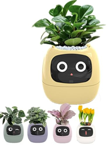 Planteur intelligent, pots de fleurs intelligents, pot d'intérieur, robot mignon, jouet électronique interactif IA de bureau, appareil intelligent pour soins personnalisés (rose)