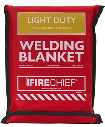 Firechief Hot Works Welding Blanket Light Duty 1 x 1m – Dual-Sided Silicone Coated Fiberglass Cloth, Heat Resistant to 550°C, Fire Resistant Welding Mat with Kevlar Stitching & Eyelets
