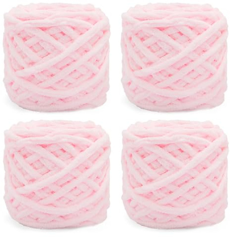 Pelotes de Laine Grosse Maille, 4 x 100 g Pelote de Laine Epaisse pour Aiguilles 7-8 mm, Laine Crochet Epaisse Idéale pour Tricoter des Bonnets, des Écharpes, des Pulls et des Chaussons (Rose Clair)