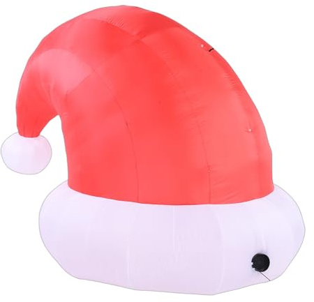 Bewinner 6,6 Fuß Aufblasbare Weihnachtsmütze mit LED-Lichtern, Aufblasbare Weihnachtsdekoration für den Außenbereich, Polyester-Hofdisplay mit Schnell Aufblasbarem Ventilator für (EU-Stecker 220–240