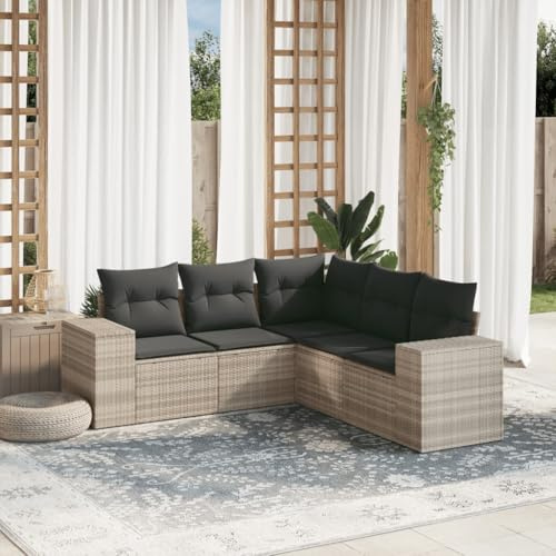 Frdhee Wintergarten Möbel Eckbank,5-TLG. Garten-Sofagarnitur mit Kissen Hellgrau Poly Rattan,Terrassenmöbel für Hinterhof Terrasse Poolbereich