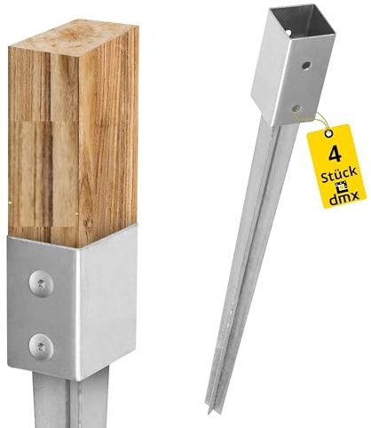 Pfostenträger 120x120 4er Set - Pfostenanker - Einschlagbodenhülsen - Anker - Stützenfuß - Erdspieß - Einschlaghülse 120x120 - Bodenhülse - Erdanker Bodenanker für Holzpfosten Zaunpfosten PSG