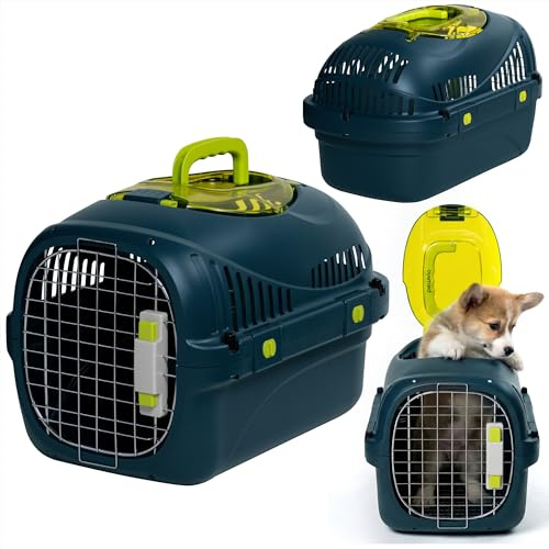 Peluvio Dog Carrier SAFY Hard-Sided up to 5 kg with Top Viewing Hatch, Double Lock Metal Door, Ventilated Dog & Cat Travel Box, Easy Clean Pet Carrier for Dogs, Car Trips and Vet Visits 50x32x32 cm