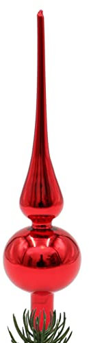 Dekohelden24 Lauschaer Christbaumschmuck - Christbaumspitze glänzend rot Uni, 24 cm