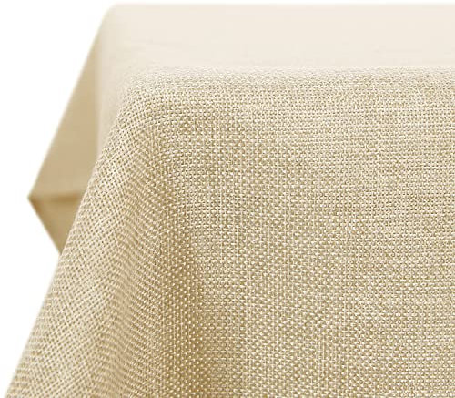 Deconovo Leinenoptik Tischdecke Wasserabweisend Tischwäsche Lotuseffekt 140x250 cm Creme