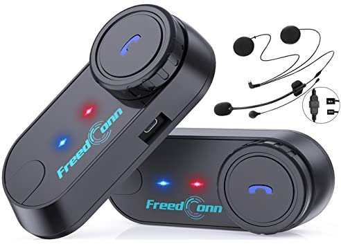 FreedConn Motorradhelm, Bluetooth, TCOMVB, Dual-Way 800M, 2 Stück Helm-Gegensprechanlage, Headsets für Vollvisier- und Klapphelm (FM Radio/wasserdicht/hartes Mikrofon + weiches Mikrofon)