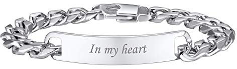 Panzerkette 10mm Breit Herrn Armband Edelstahl Klassisches Königskette Armbänder mit Personalisierte Gravur Silberfarbe Cuban Link Armband 21cm für Männer Herren Jungen
