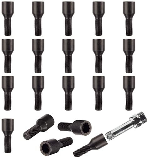 Ellis Excellence Set of 20 M12 x 1.5, Black Tuner Bolts, 28mm Thread, Suitable for BMW Vehicles and More