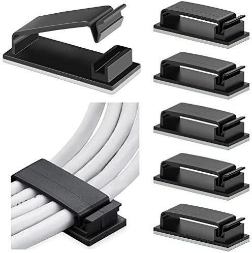 30 Pcs Self Adhesive Cable Clips, Cable Management Multipurpose Hooks Wire Holder Cable Hooks Clips Decoration Clips for Computer TV and Multi Cords Holder Under Desk (46 x 18 mm, Black)