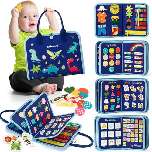 hahaland Montessori Spielzeug ab 3 Jahre – 7 in 1 Busy Board, Motorikspielzeug & Sensorik Spielzeug für Kleinkinder, Geschenk Spielzeug ab 3 4 5 Jahre Jungen Mädchen für Reise Auto Flugzeug