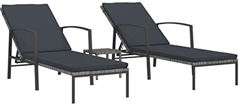 Tidyard 2X Sonnenliege mit Tisch Beistelltisch Gartenliege Relaxliege Liegestuhl Strandliege Gartenmöbel Liege Saunaliege 4-Fach verstellbare Rückenlehne,Poly-Rattan, pulverbeschichteter Stahl