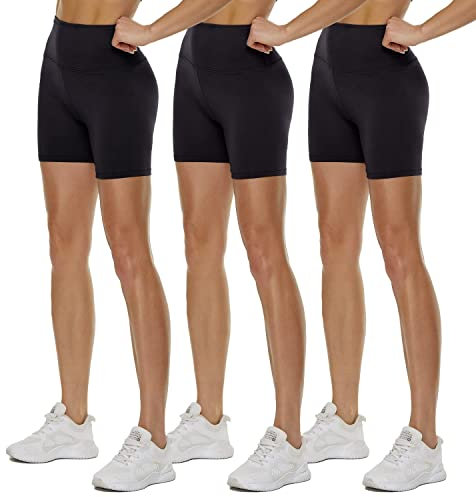 TNNZEET 3er Pack Radlerhose Damen High Waist Sommer Shorts Blickdicht Kurze Sporthose Leggings Hotpants Unter Kleider für Sport Yoga(Schwarz/Schwarz/Schwarz, 4XL)