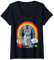 Damen Russische blaue Katze Ostereier Hase T-Shirt mit V-Ausschnitt