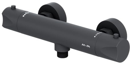 AM.PM Hit FTA40022 Robinet de douche rond avec thermostat | Verrouillage de sécurité à 38 °C | Résistant aux rayures, facile à nettoyer, durable, stable | Chrome | Garantie 5 ans Hit FTA40022, noir