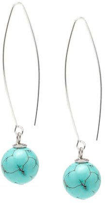 Handgefertigte Damen Ohrringe aus 925 Sterling Silber mit Natürlichen Edelsteinen - 12mm Kugel-Perlen Grün, Rot, Rosa, Lila, Weiß - Elegante Tropfen-Ohrringe (Blaues Türkis)