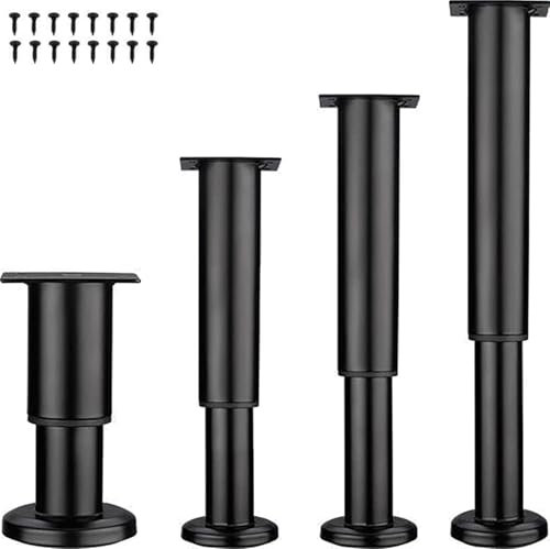 LJMbed 4 Stück Möbelfüße Metall, Möbelfüß Höhenverstellbar Set 25cm-42cm Einstellbar Stahl Bettfüße Ersatz Stützfüße Tischbeine für Möbel Sofa Bett. (Schwarz, 8cm-12cm)