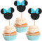 Rsstarxi 36 Pack Mouse Birthday Cupcake Toppers with Bow Minnie Birthday Cake Decorations Mouse Cupcake Picks for Baby Shower Kids Birthday Party Decorations Black Blue