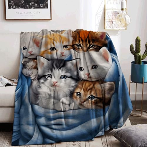 KAIDAARTLH Katzemotiv Kuscheldecke, Süße Tiermotiv Weich Bequem Kunstfell Decke, Kuscheldecken für Herbst Winter Couch Bett (130x150cm, Katze-2)