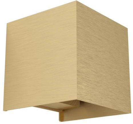 EGLO LED Wandleuchte innen Valmontone, Wandlampe Würfel, indirekte Up und Down Beleuchtung, Wandspot für Schlafzimmer und Wohnzimmer, Metall in Messing, warmweiß, 10 x 10 cm