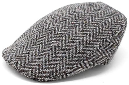 Hanna Hats Traditionelle Donegal Flache Kappe Vintage Tweed Classic Flat Cap aus Wolle Irisch Zeitungsjungen Kappe für Herren (DE/NL/SE/PL, Alphanumerisch, L, Granit Grau Fischgrätmuster)