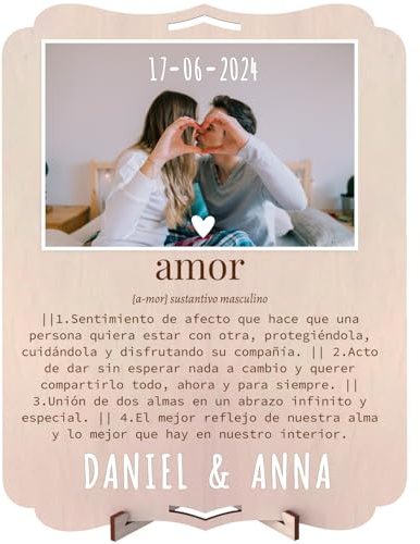 nagu® Regalo Aniversario Pareja. Cuadro Personalizado con Foto de Regalo para Novia o Novio. Tarjeta Regalo de Madera Grande 30 x 22 cm para Regalos Personalizados. Incluye letras y numeros adhesivos