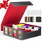 Trading Card Storage Box Fits 3200+ Cards, MTG Commander Deck Box with 24 Colorful Dividers & 4 Card Supporters, PU Leather Bulk TCG Storage Case Fits for Magic/TCG/YuGiOh/Sport Cards- Black & Red