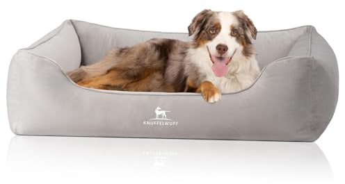 Knuffelwuff orthopädisches Hundebett Jona Samt XL Grau | Memory Foam | Bezug abnehmbar waschbar | gelenkschonend wärmend langlebig | für kleine mittelgroße große Hunde