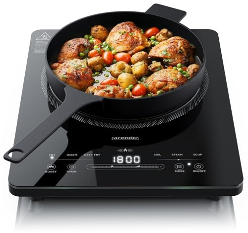 Arendo - Kochplatte Induktion 2200 Watt - Induktionskochplatte - 9 Leistungsstufen - 120-2200 W - mobil - 1 Induktionskochfeld - Sensor Touch Bedienfeld - Timer - Überhitzungsschutz