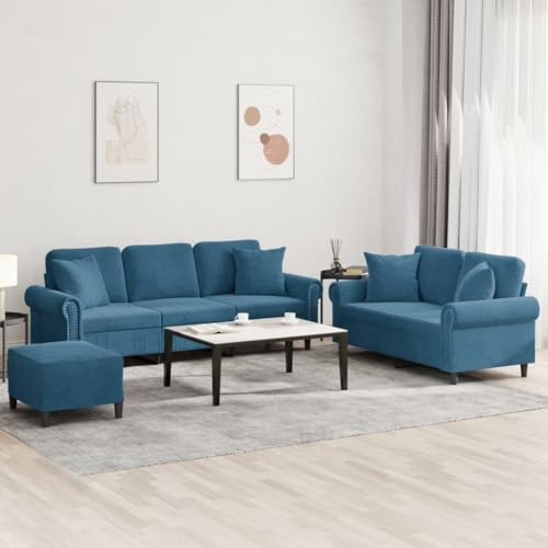 Qnhdfrt 3-Piece Velvet Sofa Set with Ottoman, Blue