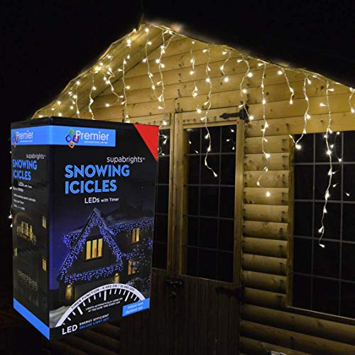 Premier Decorations - 480 Multi Action Snowing Icicles LED Lights with Timer - Warm White