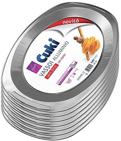 Cuki Vassoi alluminio - Ultra Forza - con manici - 8 porz [VS43] - 12 vaschette (Multipack) Argento