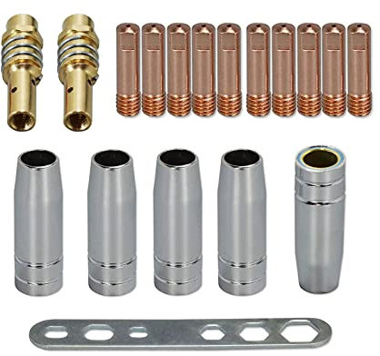 RIVERWELD MIG MAG Kontaktspitzen 0,6 mm M6 140.0008 Spitzenträger Diffusor 002.0078 Kegelige Gasdüse 12,0 mm 145.0075 Abdeckung Sortimentsgrößen-Kit für MB15 15AK Schweißbrenner 18 Stück