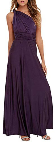 ShallGood Donna Vestiti da Matrimonio Pizzo Abito Elegante Collo V Lunghi Vestito Formale Banchetto Sera Viola Scuro IT 40