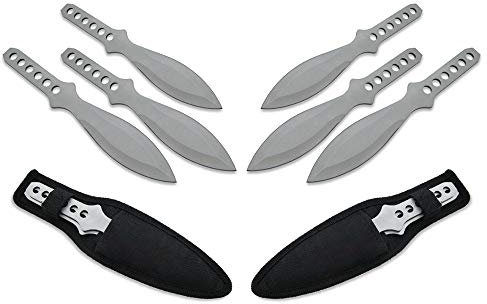 KOSxBO® 6er Darts Wurfmesser Set silbern inklusive Etui 3 hochwertige SEK Messer - silbernes Wurfmesser Set - Messer werfen für Erwachsene