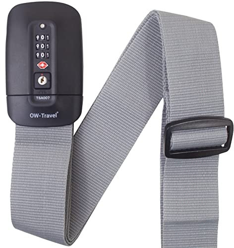 OW-Travel Kofferband Gurt mit TSA Schloss. Koffergurt mit adressschild (1 Stück Grau) Koffergurt Mit Zahlenschloss. Luggage Strap Koffer Gurtband. Koffer Gurt Koffer band. Koffergurt Bunt Auffällig