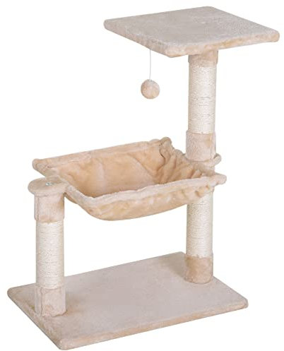 PawHut Árbol Rascador para Gatos Centro de Actividad Plataforma Caseta Postes de Sisal Hamaca Bola 50x36x70 cm Beige