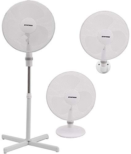Syntrox Germany VT-44W-W 3 in 1 Ventilator Standventilator + Wandventilator + Tischventilator mit Oszillation 40cm