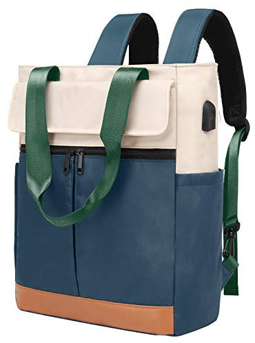 CYUREAY Women Convertible Tote Daypack Laptop Backpack Wide Top Open Work Backpack Travel Casual Backpack with USB Charging Port, Fits 15.6 Inch Laptop 1, Green, Laptop