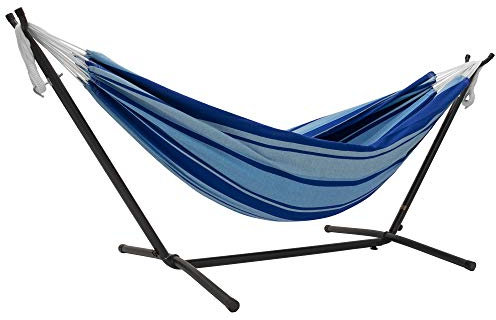 VIVERE UHSDO8-39 Doppel Baumwolle Hängematte mit Hängemattengestell 250 cm, Island Breeze Einheitsgröße