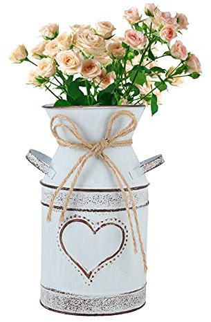 UPKOCH Shabby Blumentopf Deko Milchkanne Metall Krug Pflanzentopf rustikal Vintage Blumenvase Landhaus Stil Vase Tisch Herzstück für Zuhause Wohnzimmer Dekoration Weihnachtsdeko 19,5 cm hohe