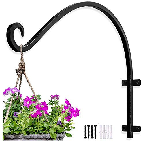 1 Pieza Soporte para Plantas Colgantes Tarea Pesada Soporte Maceta Colgante Hierro Forjado Soporte Pared Flores Metal Gancho para Farolillo Jardin Valla Macetas Gancho Comedero para Pájaros - Negro