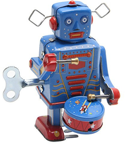 SUCHUANGUANG Retro Clockwork Wind Up Metal Walking Robot Toy Vintage Collectible Kids Gift Iron Robot Blue Tinplate